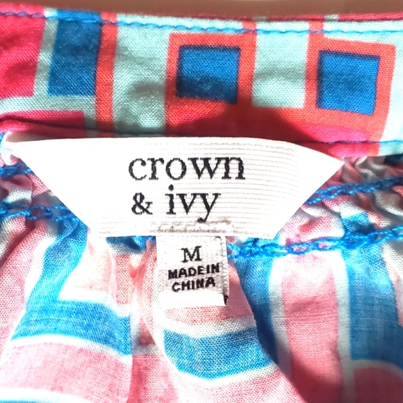 Crown & Ivy Pink Blue Print Blouse - Picture 8 of 9